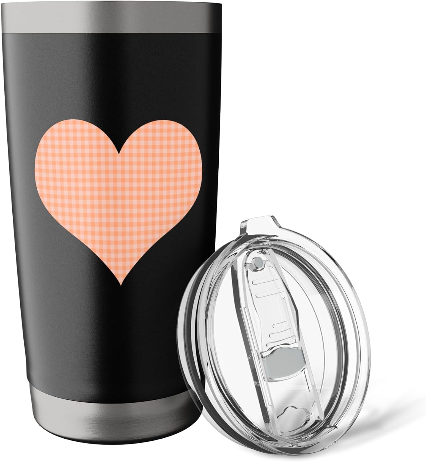 Cute Pastel Coral Peach Plaid Gingham Checkered Pattern Stainless Steel Insulated Tumbler