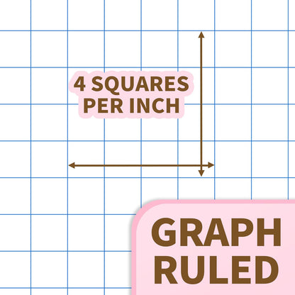SUNEE Spiral Notebook, 1-Subject, Graph Ruled Paper, 8" x 10-1/2", 100 Sheets per Notebook, 3-Hole Punched Paper, Water Resistant Cover, Spiral Grid Notebooks for Work, Home, School, Writing, Pink