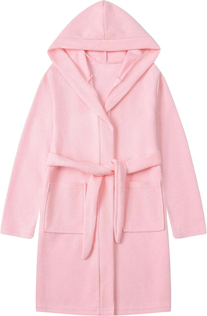 Umeyda Boys Girls Hooded Robe Kids Soft Waffle Cotton Robes Spa Bathrobe Pajamas Sleepwear, 3-12 Years