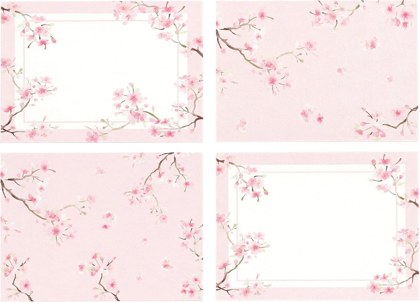 Topadorn Pink Cherry Blossom Placemats Set of 4, 18 x 12 Inch Woven Vinyl Placemats for Dining Table, Washable Heat Resistant Sakura Floral PVC Table Mats for Kitchen Patio