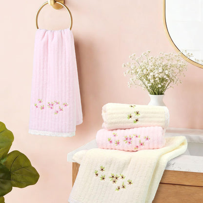 Jacquotha Hand Towels for Bathroom (Pink & Cream) – Soft Cotton, 13x29 Inches, Embroidered Flowers, 4 Pack Decorative Towels for Spring Kitchen Decor