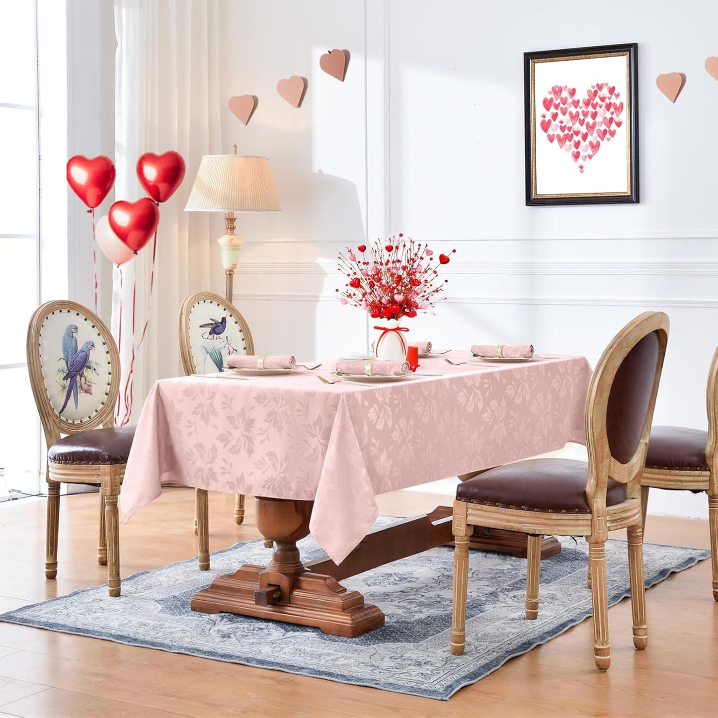 Romanstile Jacquard Rectangle Tablecloth - Waterproof Damask Floral Pattern Decorative Table Cloths Heavy Weight Fabric Table Covers for Dinner/Parties/Outdoor - 60 x 84 Inch, Pink