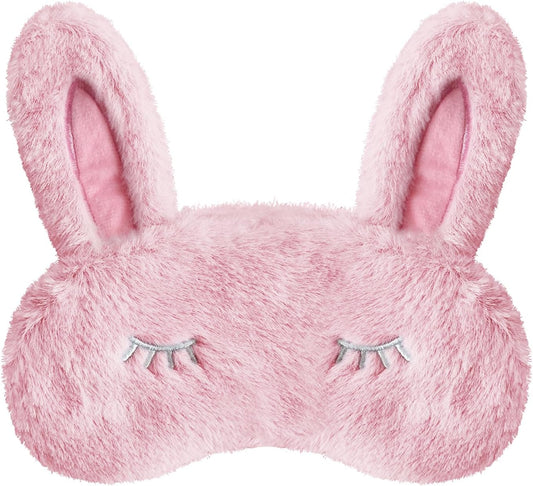 Cute Animal Sleeping Mask Sleep Mask, Soft Plush Rabbit Eye Mask for Travel Nap Sleeping Blindfold Eye Cover Eyeshade for Adult Kids Girls Teens Men Women - Rabbit, Pink