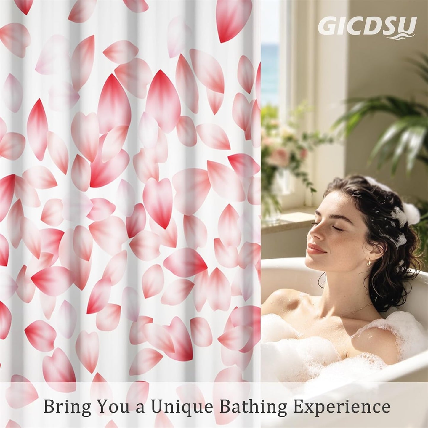 Cherry Blossom Petal Shower Curtain, Light Pink and White Floral Girly Aesthetic Shower Curtains for Bathroom, Farmhouse Waterproof Polyester Bathtub Curtain Set with 12 Hooks, 72x72 Inches