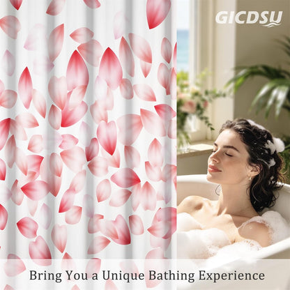 Cherry Blossom Petal Shower Curtain, Light Pink and White Floral Girly Aesthetic Shower Curtains for Bathroom, Farmhouse Waterproof Polyester Bathtub Curtain Set with 12 Hooks, 72x72 Inches