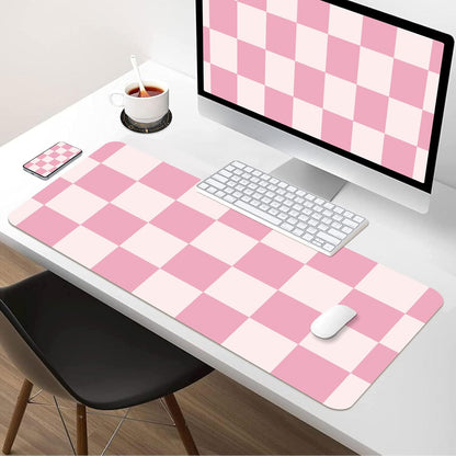 BLESWIN Large Desk Mat with PU Leather 35.4" x 15.7", Non-Slip Office Desk Pad, Waterproof Desk Writing Pad for Office and Home (Pink Plaid, 35.4 x 15.7 in)