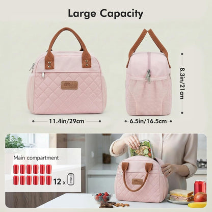 HOMESPON Insulated Lunch Bag for Women Men Adults Lunch Tote with Front Pocket Lunch Box Container Cooler Bag for Work Picnic (Pink)