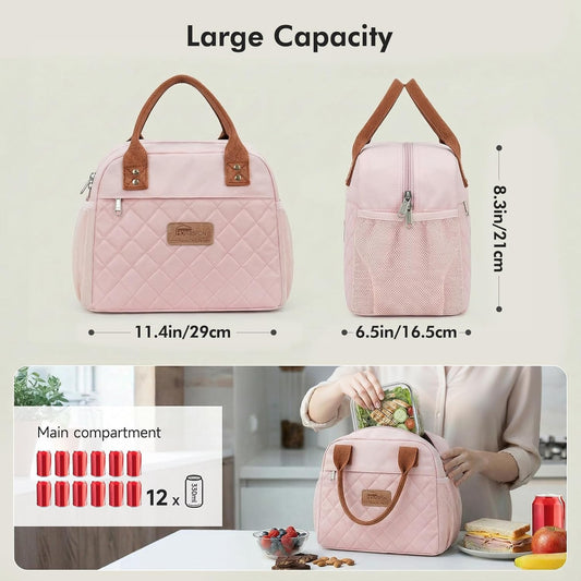 HOMESPON Insulated Lunch Bag for Women Men Adults Lunch Tote with Front Pocket Lunch Box Container Cooler Bag for Work Picnic (Pink)