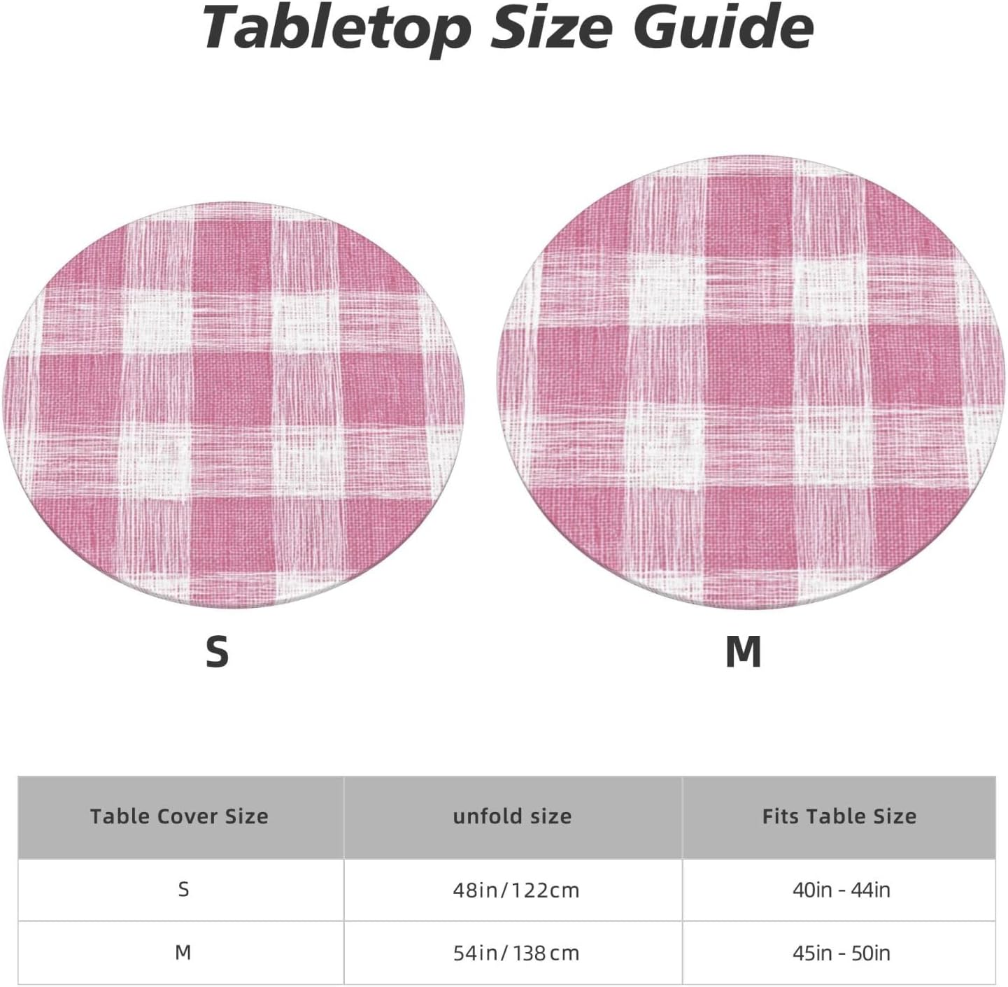 Hand-Drawn Soft Pink and White Check Pattern Round Tablecloth Fitted Table Cover Washable Tablecloths for Kitchen Dining Party 40-44 Inch