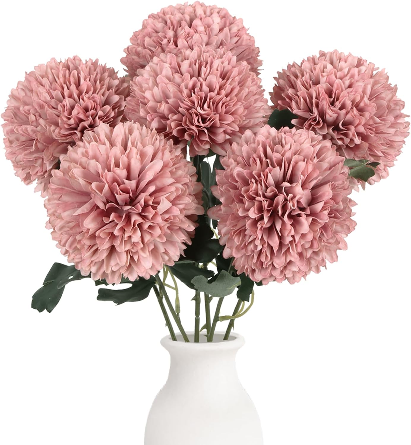 IPOPU 6PCS Pink Artificial Chrysanthemum Flowers 21.6’’ Long Stem Fake Mums Silk Faux Bouquet for Floral Arrangements Home Wedding Dining Table Party Garden Decoration(Pink)