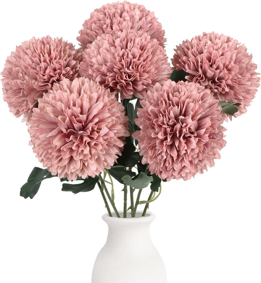 IPOPU 6PCS Pink Artificial Chrysanthemum Flowers 21.6’’ Long Stem Fake Mums Silk Faux Bouquet for Floral Arrangements Home Wedding Dining Table Party Garden Decoration(Pink)