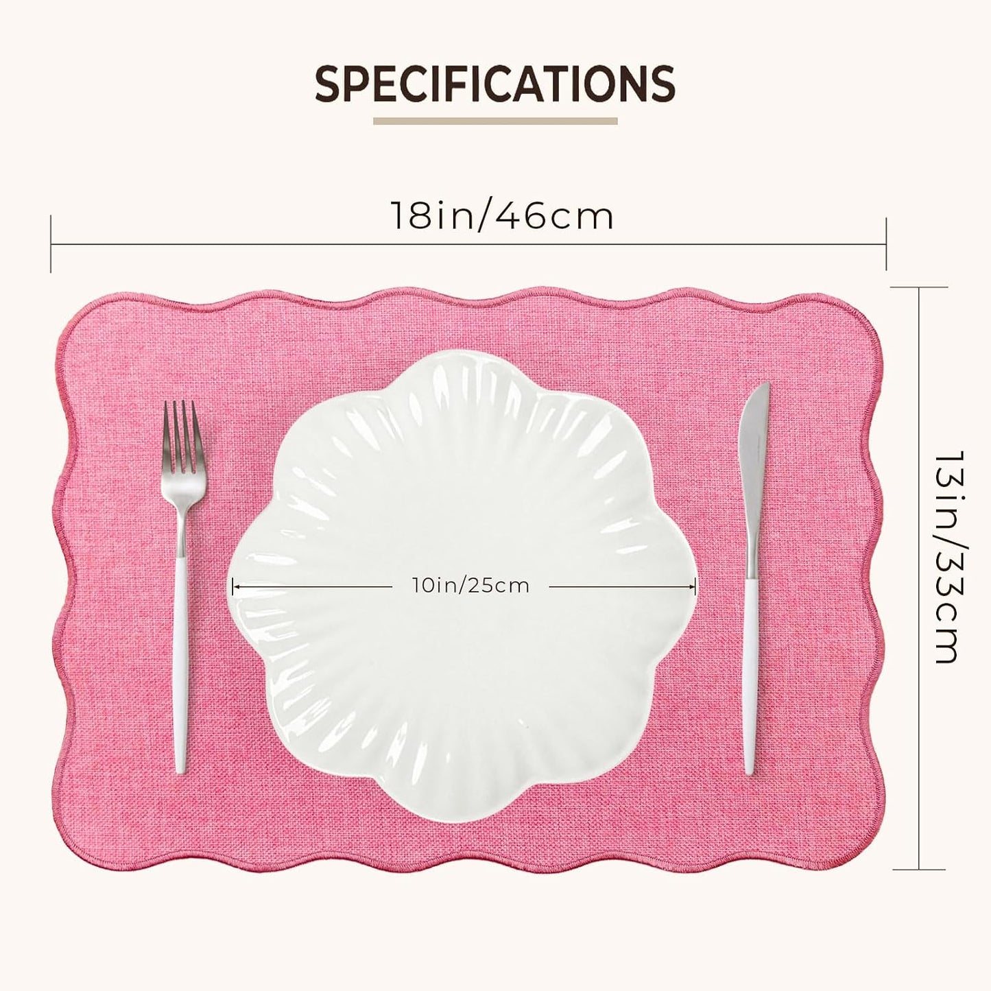 AHHFSMEI Faux Linen Placemats Set of 6 Heat Resistant Non-Slip Stain Proof Table Mats for Kitchen Dining Elegant Decor Place Mats (Pink)