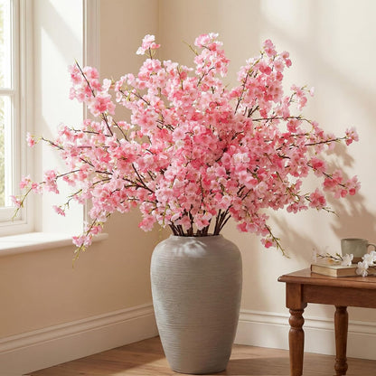 Giegxin 18 Pcs Artificial Cherry Blossom, 41" Faux Cherry Branches Spring Decor Indoor Silk Fake Flowers Long Stems for Tall Vase Table Home Wedding Business Spaces Decor (Pink)