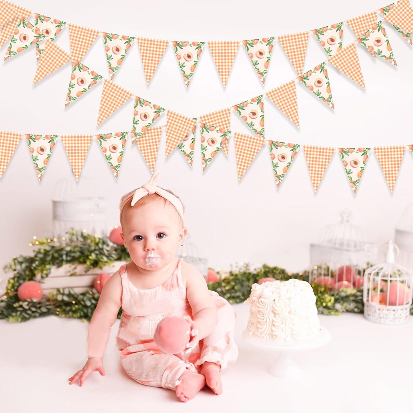 Peach Party Decoration 3PCS Sweet Peaches Party Banners One Sweet Peach Birthday Supplies Pennant Banner Fruit Theme Birthday Hanging Banner for First Bday Baby Shower Bachelorette