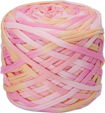 200g T-Shirt Yarn Elastic Fabric Crochet Cloth for DIY Knitting, Spaghetti Thick Knitting Yarn for Hand DIY Bag Basket Cushion Crocheting Projects,Home Decor(Peach Blossom)