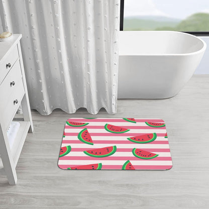 Pink Watermelon Stripes Print Absorbent Bath Mat Non Slip Washable Doormat 19.7x31.5 in Quick Dry Shower Mat Thin Floor Rug for Bathroom Kitchen Entryway