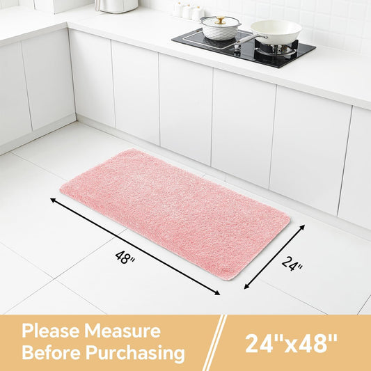 Pink Bathroom Rugs 24"x48" – Long Plush Non-Slip Bath Mat, Absorbent & Washable Microfiber Runner Rug – Perfect for Tub, Sink, or Washroom