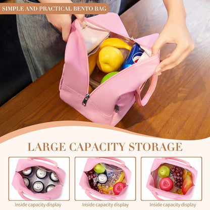 Insulated Lunch Bag for Women Men Adults Lunch Tote with Front Pocket Lunch Box Container Cooler Bag for Work Picnic (Pink)