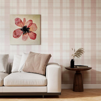 Timeet Modern Peel and Stick Wallpaper Pink Boho Contact Paper Plaid Wallpaper Waterproof Self Adhesive Removable Textured Wall Paper for Bedroom Bathroom Cabinets Wall Decor Vinyl 17.3" x 80"