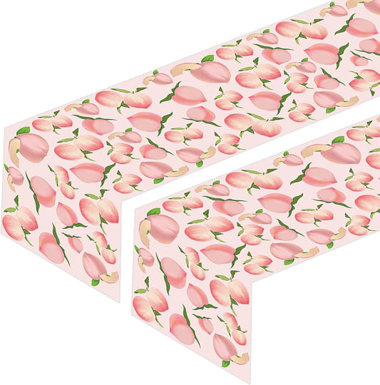 2Pcs Peach Table Runner Summer Fruit Juicy Peach Baby Shower Birthday Party Favors Supplies Decorations Table Cloth