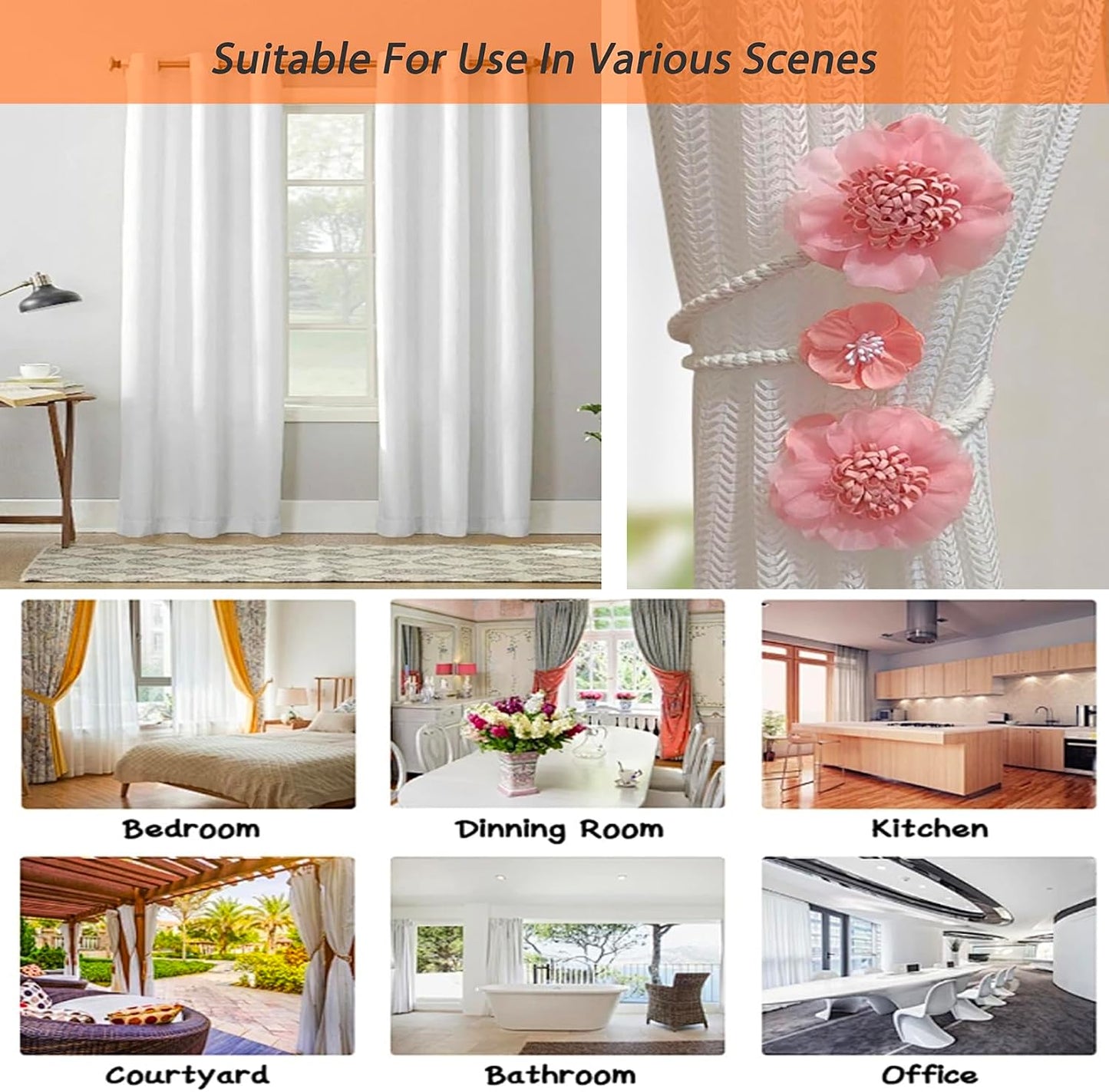 2 Packs Flower Curtain Buckle,Handmade Artificial Flower Curtain Holdbacks Clips,Flexible Curtain Tiebacks Clips Elegant Decorative for Living Room Bedroom(Pink)