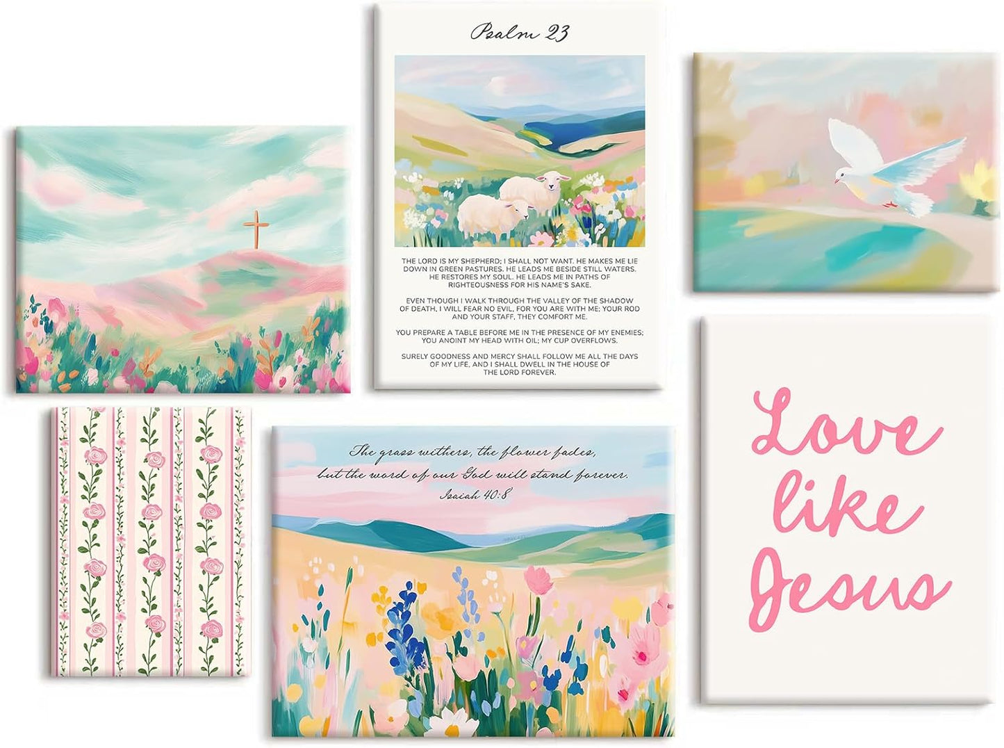 Pastel Pink Christian Wall Art Bible Verse Preppy Canvas Wall Decor Girl Trendy Christian Poster Aesthetic Floral Scripture Prints Cute Religious Pictures for Girls Room 12x16 Inch Ready to Hang 6Pcs
