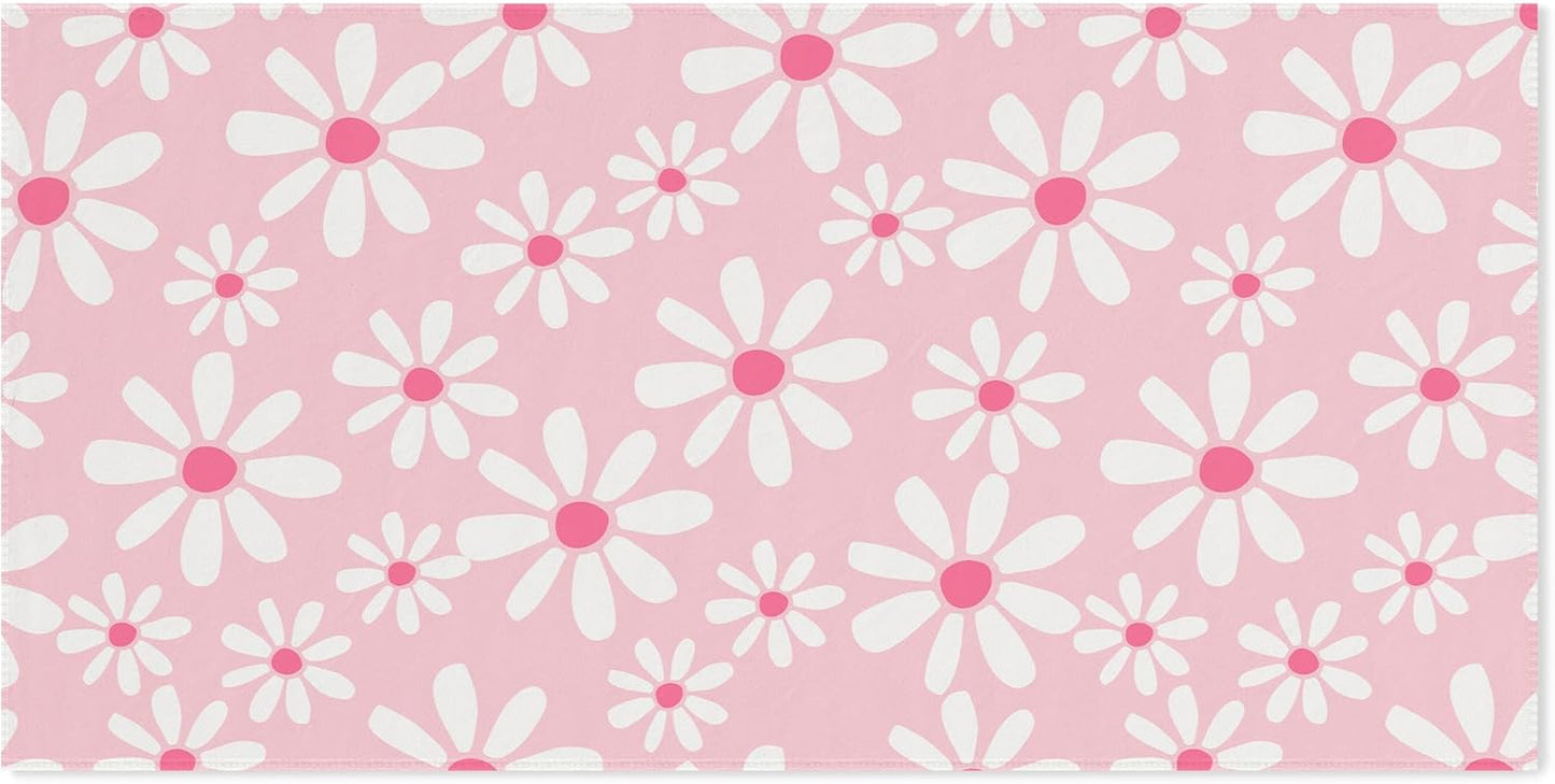 Pink Daisy Floral Beach Towel 60x30 Inches, Daisy Flower Swim Pool Bath Towels for Women Girls Bathroom Swimming Pool Travel Camping, Flower Oversized Beach Towels