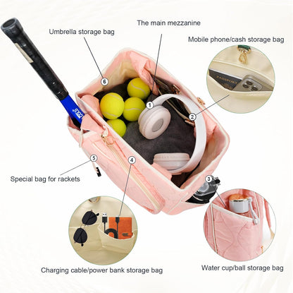 2-in-1 Tennis Tote Bag & Tennis Racket Backpack – Extra-Large Quilted Pickleball Racquet Bags, Water-Resistant & Lightweight for Men & Women