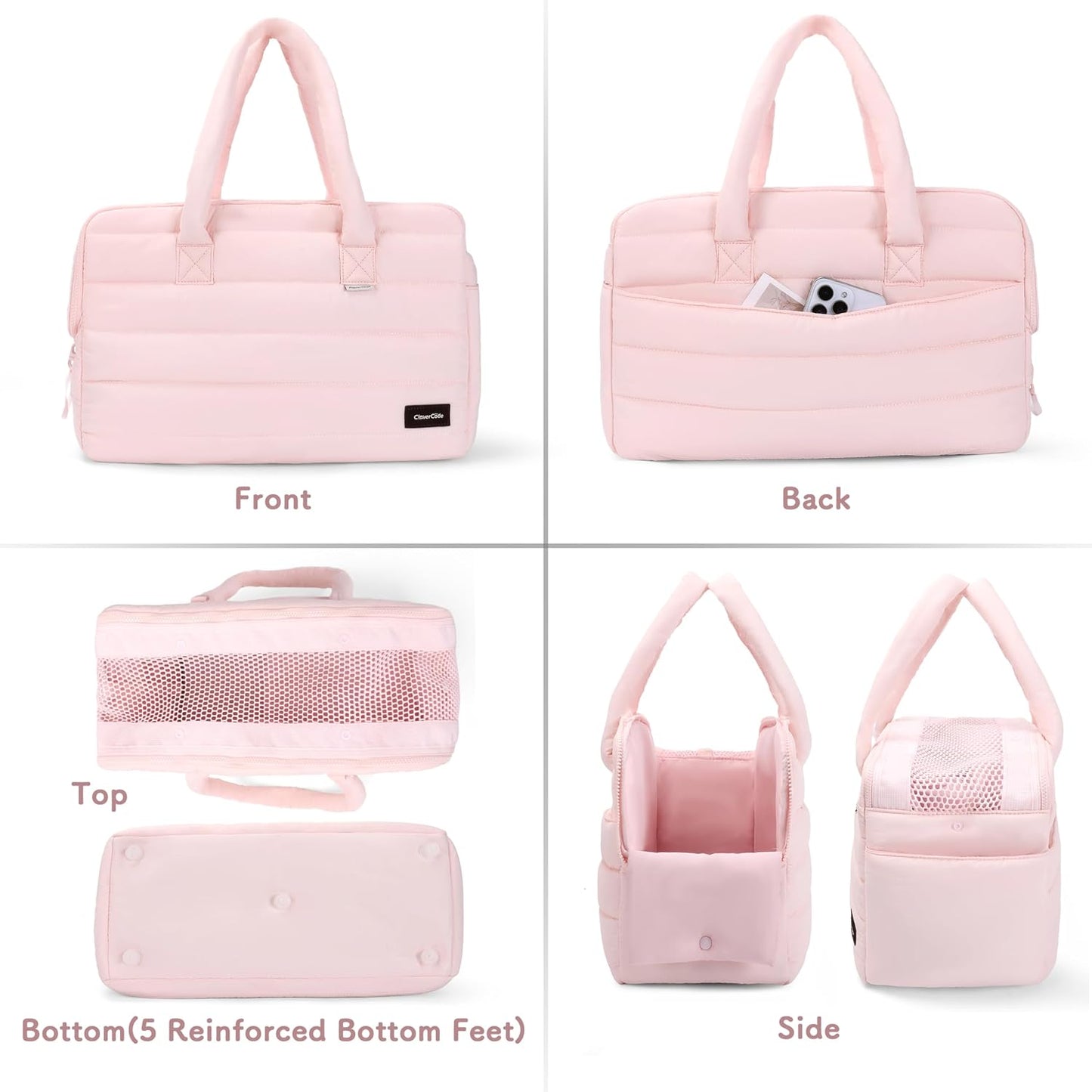 Dog Purse Carrier for Small Dog Cat Rabbit up to 13 lbs, Lightweight Portable Soft Sided Pet Purses, Quilted Puffy Tote Puppy Carrier with Large Pockets for Hiking, Travel, Vet Pink