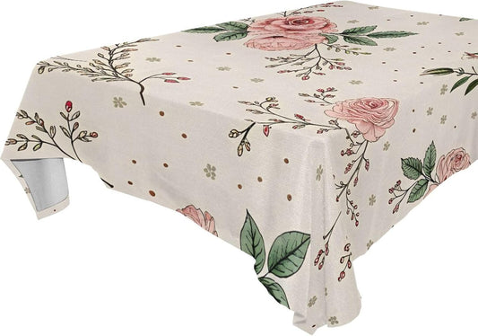 Vintage Floral Pink Tablecloth 60" x 108" Rectangle Table Cloth Decorative Table Cover for Dining Party Buffet Wedding