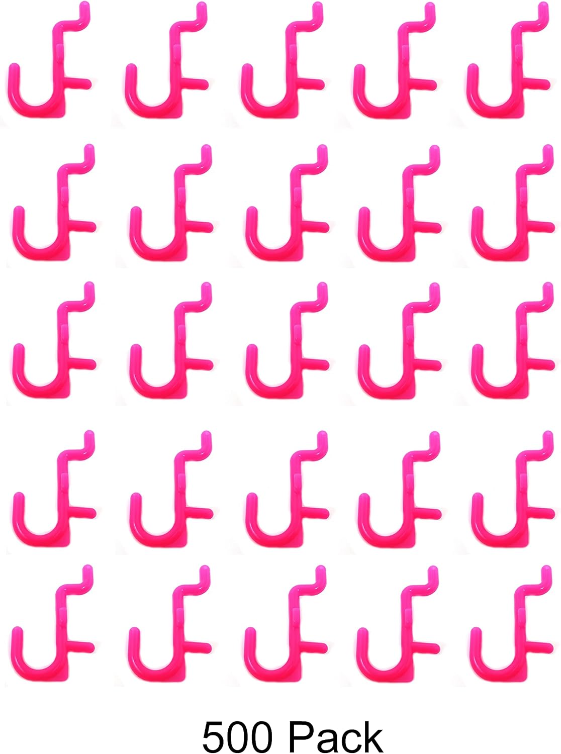 JSP Manufacturing Pegboard Hooks Non-Locking Plastic J Style Hook | Garage Tool Storage Craft Hooks Pegboard Accessories (500, Pink)