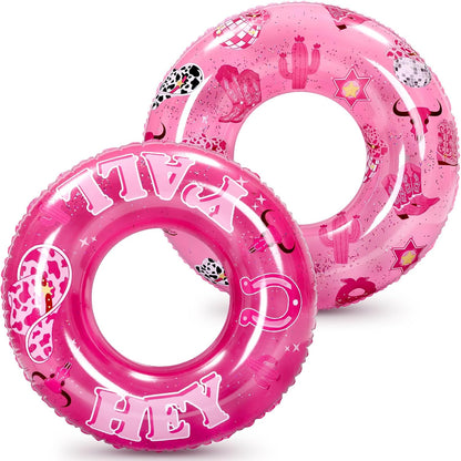 Foilswirl 2 Pcs Pink Cowgirl Pool Float Cowgirl Birthday Beach Supplies Cowboy Boot Pool Float Pink Disco Swimming Party Ring Western Summer Decorations for Bridal Shower Cowboy Birthday