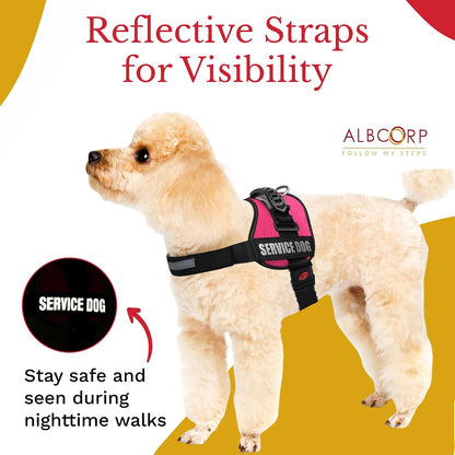 ALBCORP Service Dog Vest Harness – Reflective Service Animal Vest, No-Pull Harness with Handle & Mesh Padding – Sizes XXS-XL for Puppies – 2 Removable Service Patches Included (Extra Small, Pink)