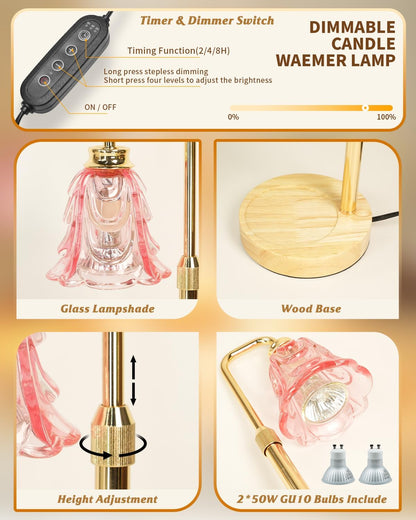 SupBri Pink Candle Warmer Lamp with Timer, Dimmable Flower Candle Warmer, Mothers Day Birthday Gifts for Women Her Mom, House Warming Gift New Home Decor