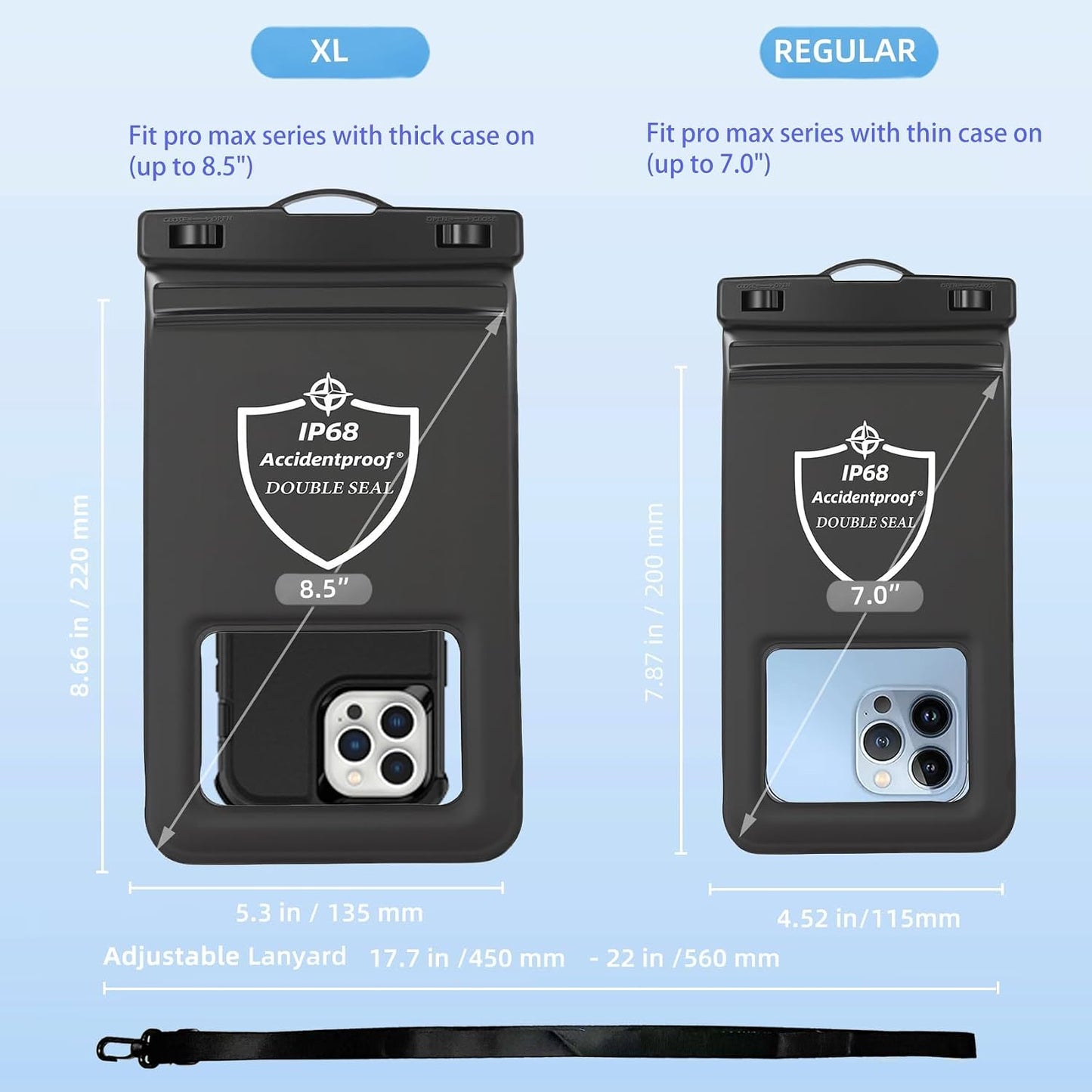 AiRunTech XL Waterproof Phone Pouch,Double Seal Floating Phone Case for Swimming Kayak Paddle Board,Protector iPhone 17 16 15 14 13, River Lake Canoe Boating Beach Accessories(Iridescent Pink+Black)