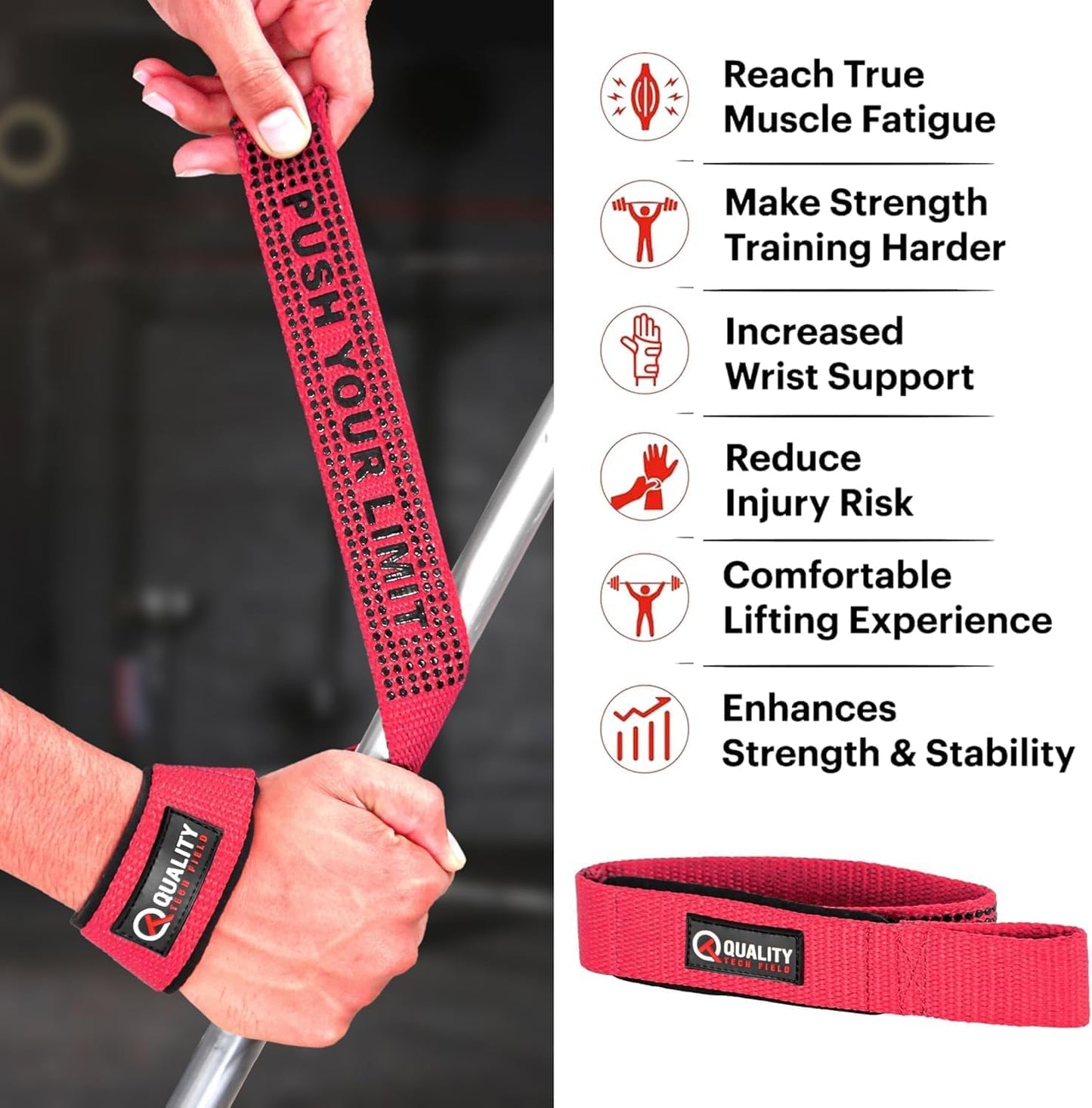 QTF Lifting Wrist Straps for Weightlifting, Gym Wrist Wraps Padded Wrist Support Wraps, Bodybuilding, Powerlifting, Deadlifting and Secure Grip