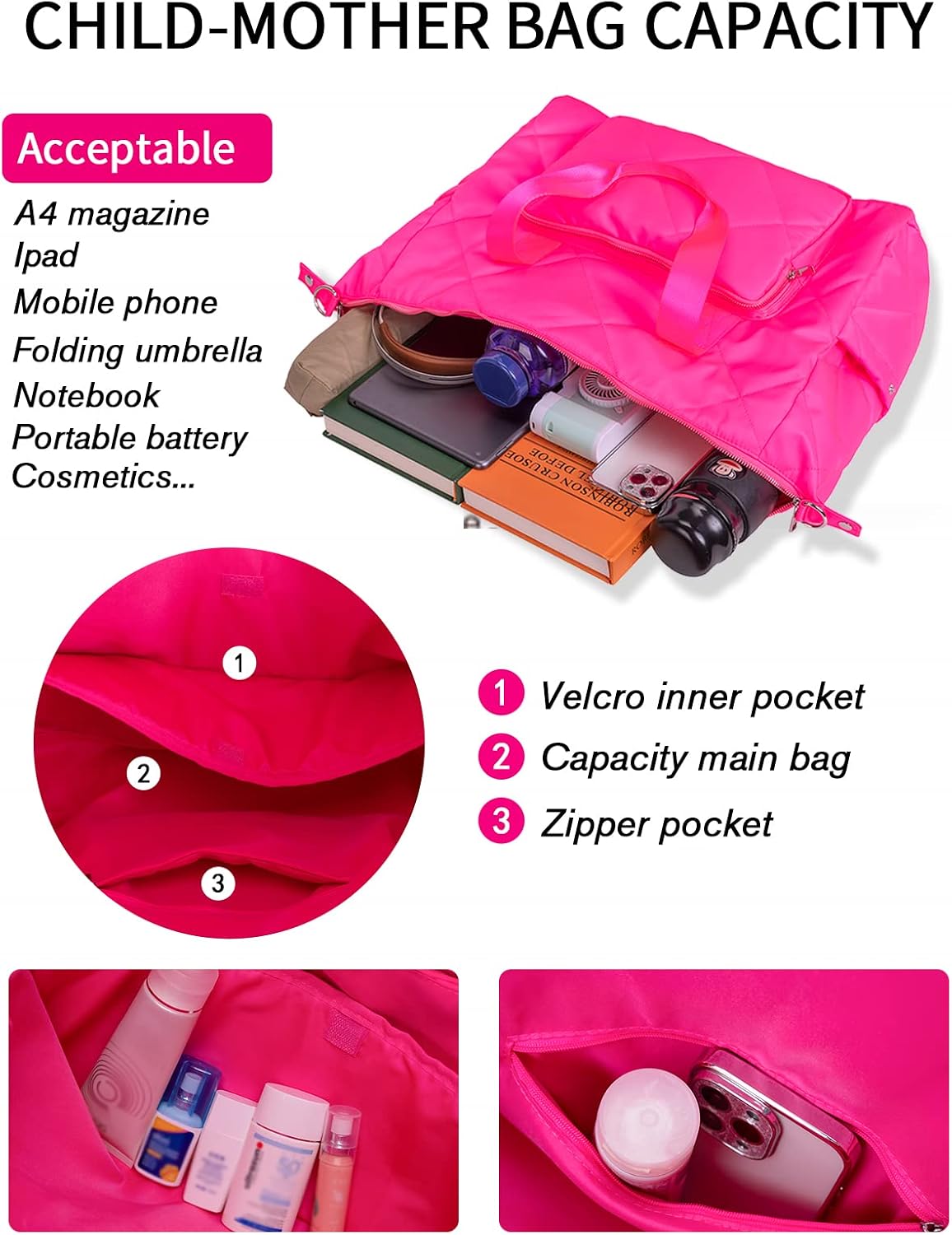 Hot Pink Gym Bag for Women, 18 Inch Lightweight Puffy Carry On Duffel Bag for Travel Sports Yoga, Water Resistant