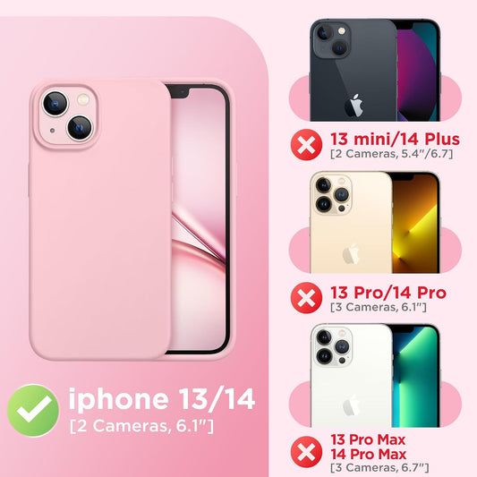 GolbinBox Magnetic for iPhone 13 Case & iPhone 14 Case, Compatible with MagSafe, [Soft Anti-Scratch Microfiber Lining], Slim Liquid Silicone Shockproof Protective Phone Case 6.1 inch, Peach Pink