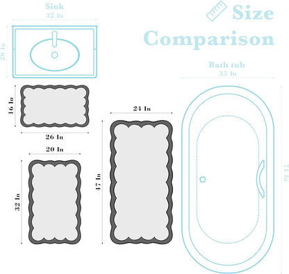 Luxury Microfiber Bathroom Rugs, White Bath Rug with Pink Scalloped Piping Cute Aesthetic Girly Bath Mat for Women's Bathroom, Tub, Floor Carpet, Sink, Shower, Anti Slip, Absorbent, 32x20