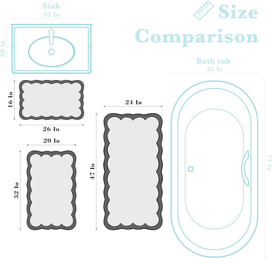 Luxury Microfiber Bathroom Rugs, White Bath Rug with Pink Scalloped Piping Cute Aesthetic Girly Bath Mat for Women's Bathroom, Tub, Floor Carpet, Sink, Shower, Anti Slip, Absorbent, 32x20