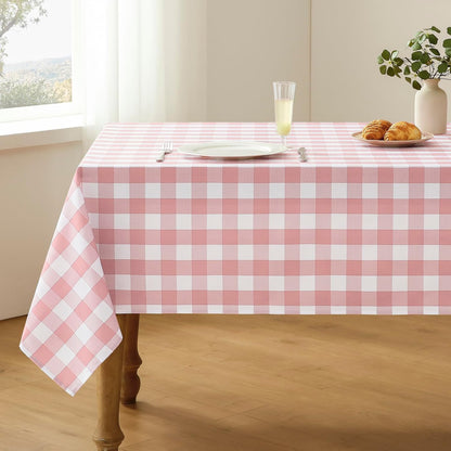 Veblandy Checkered Tablecloth Rectangle Waterproof Gingham Table Cloth Washable Buffalo Plaid Table Cover Wrinkle Free for Kitchen, Dining and Outdoor Picnic, 60 x 84 Inch, Pink and White