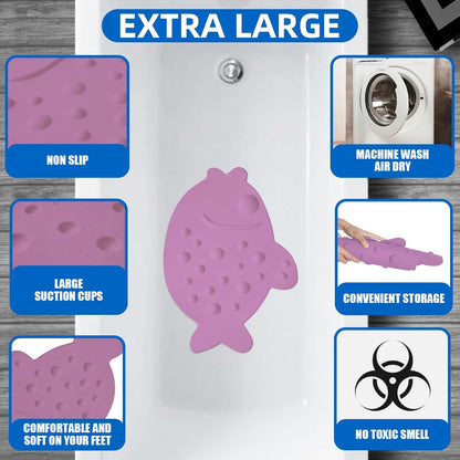 Non-Slip Bathtub Mat ZHICHENG Soft Rubber Bathroom Bathmat with Strong Suction Cups (Pink)