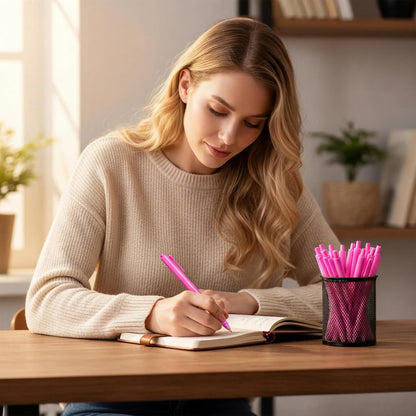 25 Pcs Aesthetic Ballpoint Pens Bulk Hot Pink Ball Point Pen Black Ink 0.5 MM Fine Point Retractable Writing Pens For Wedding Server Christmas Baby Shower Back To School Party Favor Gifts Girls Women