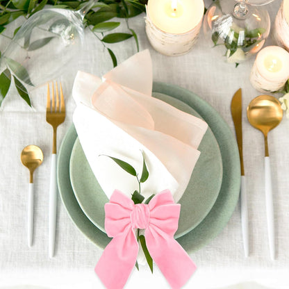 FYSUIMU 10Pcs Large Bow Napkin Rings Velvet Pink Bowknot Napkin Holder Chic Napkins Buckle Dinner Table Ring for Wedding Valentine’s Day Party Table Decor