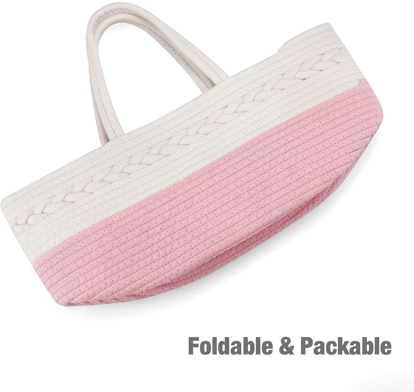 PandaEar Baby Diaper Caddy Organizer Cotton Rope Nursery Storage Basket Portable Car Organizer for Baby Shower Gifts Newborn Infants -Pink