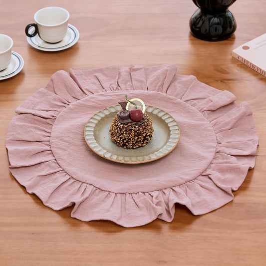 vctops 15 Inch Boho Pink Cotton Placemats Set of 4, Round Ruffles Place Mats Washable Table Mats for Kitchen Dining Party Table Decor (Pink,Diameter 15")