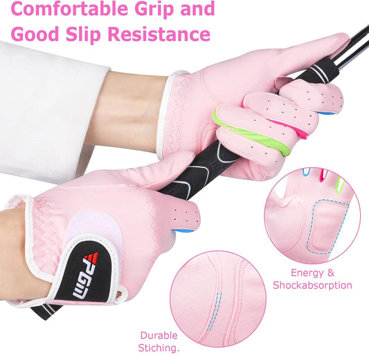 PGM Kids Golf Gloves Left/Right Hand Premium Breathable Youth Golf Gloves for Junior Toddler Boys and Girls
