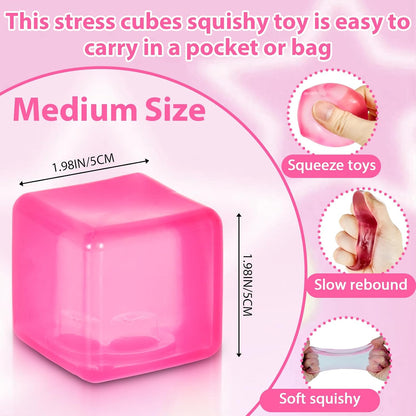 Ice Cube Stress Ball, Medium Cube 5cm(1.98") Fidget Toys, Pink Ice Cube Squishy Cube for Anxiety Relief Stress Reliever, Stress Relief Toys for Adults Kids Children Teens