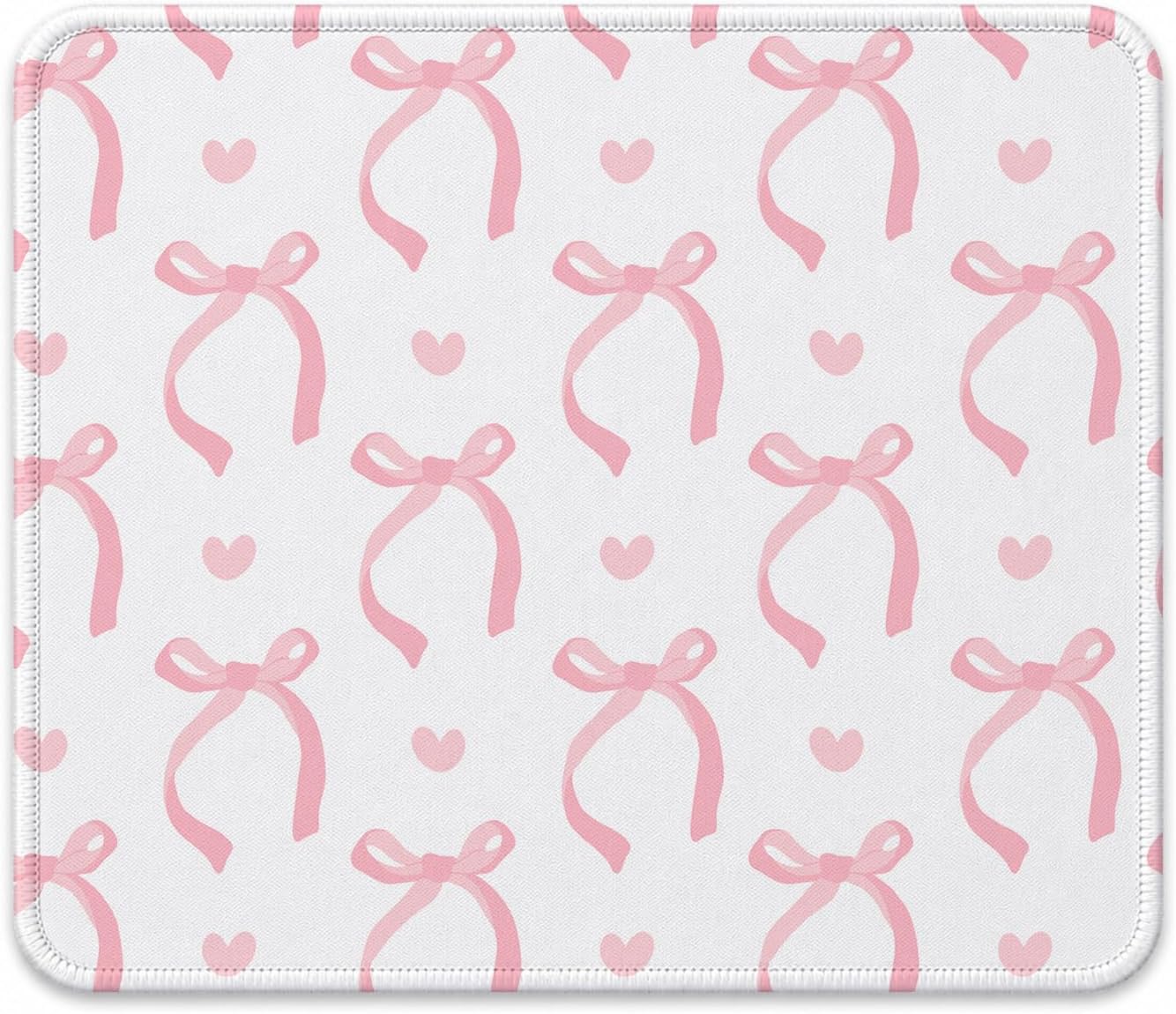 QIYUHOY Pink Bow Mouse Pad, Coquette Trendy Desk Mat Personalized Mouse Mat Design, Home Office Gaming Working,Gifts for Girls Women Female Friends,9.5x7.9 inches