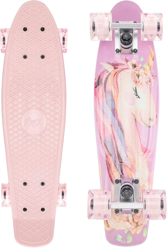 KMX Skateboard 22 and 27 Inch, Classic Mini Cruiser Skateboard for Boys, Girls, Kids, Students, Adults, Teens, Mini Cruiser Board for Beginners and Advanced